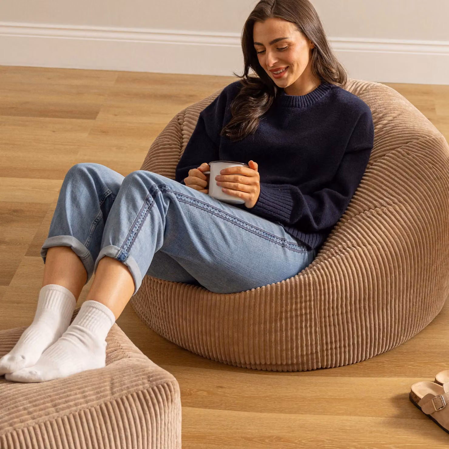 icon Kingston Cord Bean Bag and Footstool Bundle in Brown – 2
