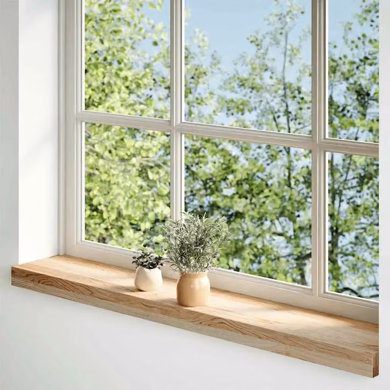Berkfield Home Set of 2 Untreated Solid Oak Wood Window Sills in Brown, W: 80 cm, D: 15 cm, H: 2 cm