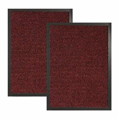 KAV Non-Slip Washable Dirt Trapper Door Mat, Red, Pack of 2, W: 40 cm, D: 60 cm