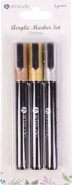 Art Studio Set of 3 Silver Chrome Acrylic Markers