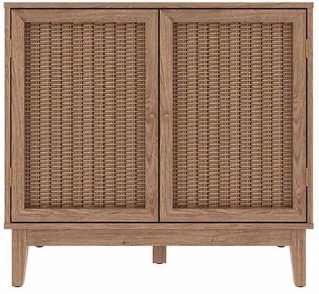 Lemon Pavilion Furniture Bordeaux Small 2 Door Sideboard in Brown Oak with Rattan Details, W84.2 x D39.4 x H78.2 cm – 2