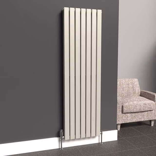 Lux Heat Flat Coloured Vertical Radiator in Stone White, H: 160 cm x W: 49 cm