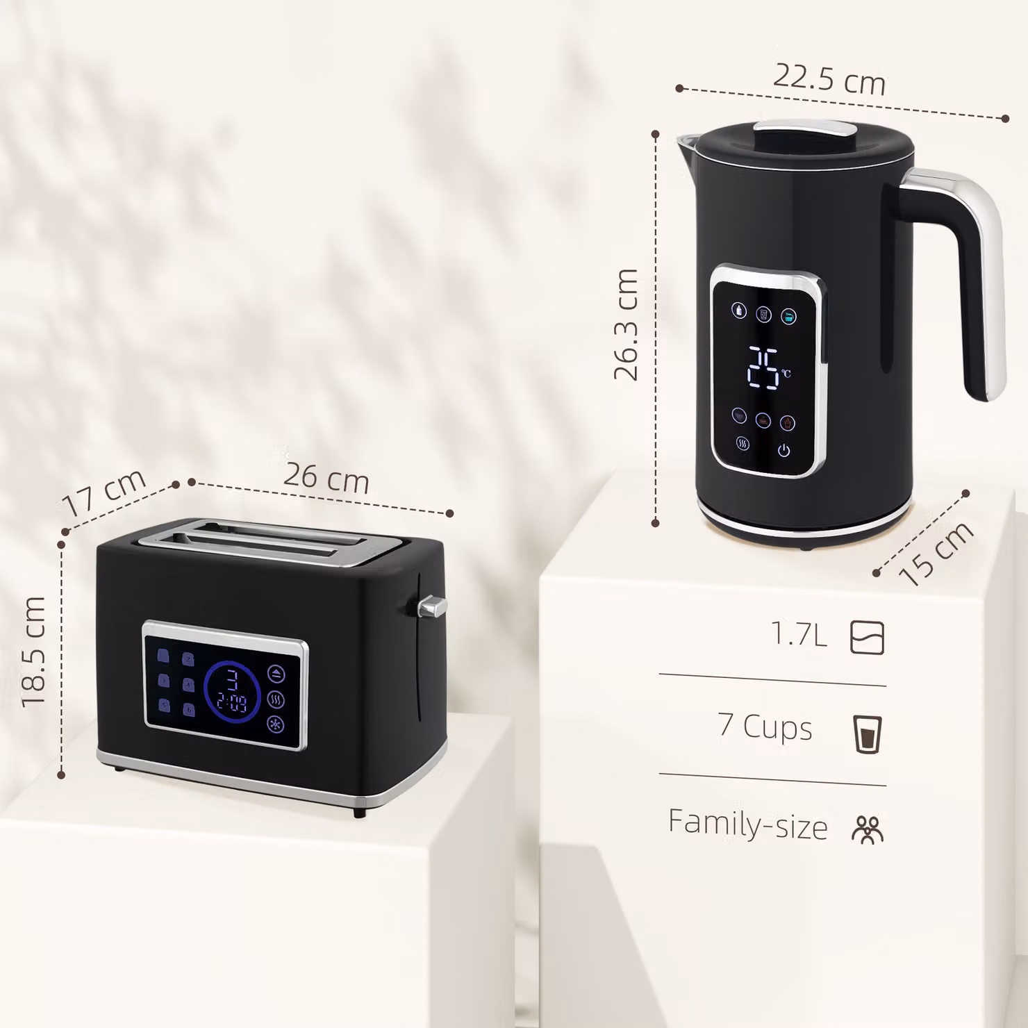 HOMCOM Black Touch Screen Kettle and Toaster Set with PID Control and Keep Warm Function – 3
