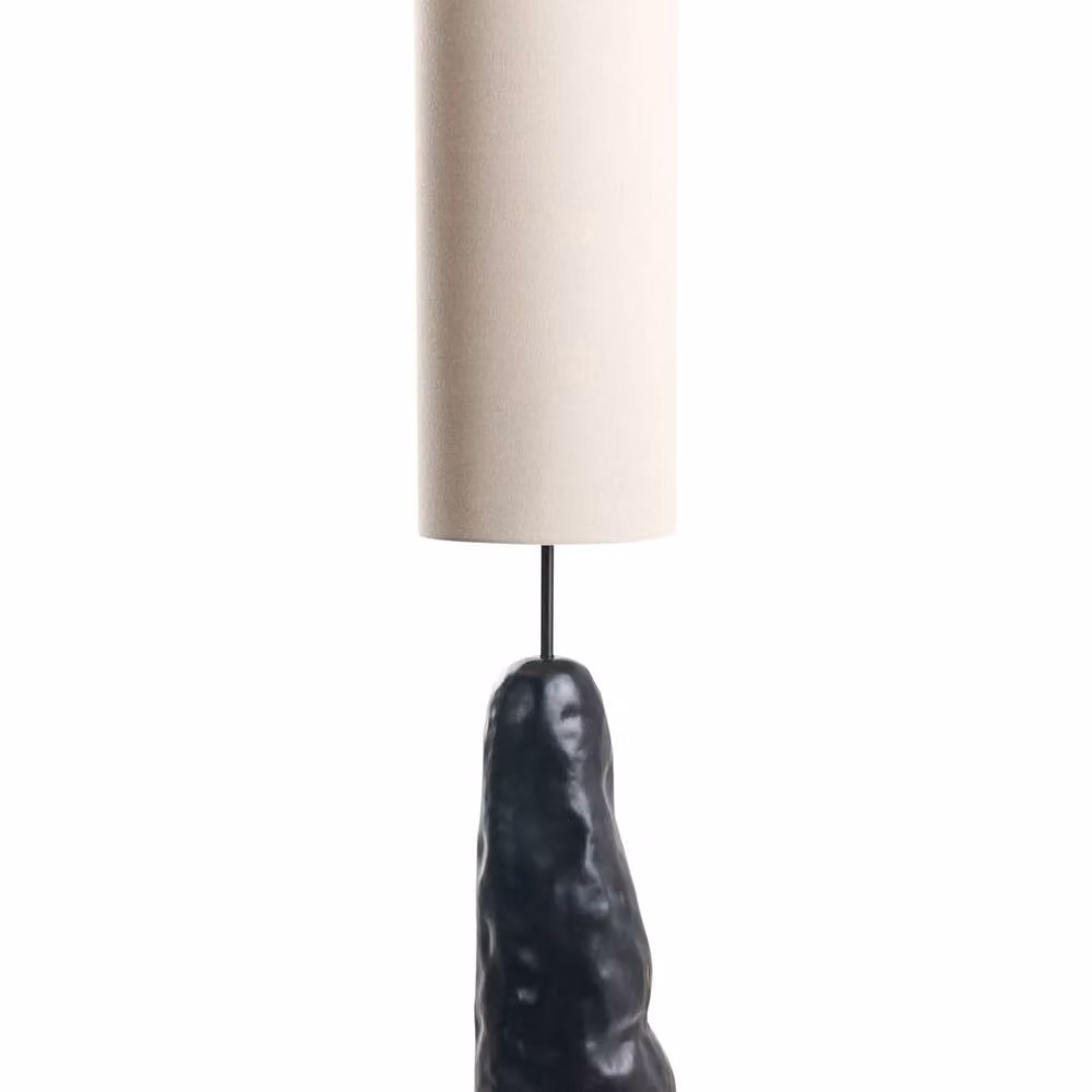 Wyld and Coco Modern Sculptural Floor Lamp with Black Ceramic-Style Base and Adjustable Beige Fabric Shade – 2