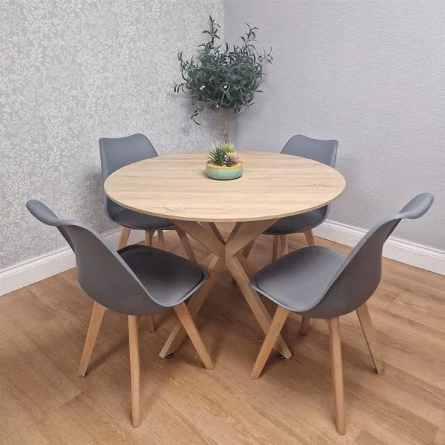 Kosy Koala Modern 4 Seater Round Dining Set with 4 Grey Chairs in Brown