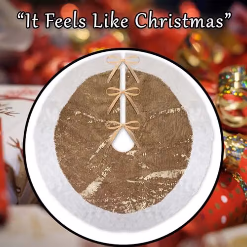 VFM e-Store Gold Christmas Sequin Tree Skirt Decoration, W: 49 cm, D: 31 cm – 7