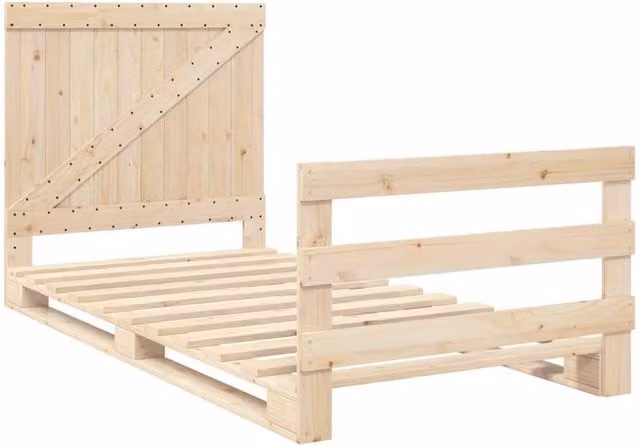 Berkfield Home Beautiful Bed Frame with Headboard in Natural Pine, W/D/H: 100 x 200 x 104 cm – 1