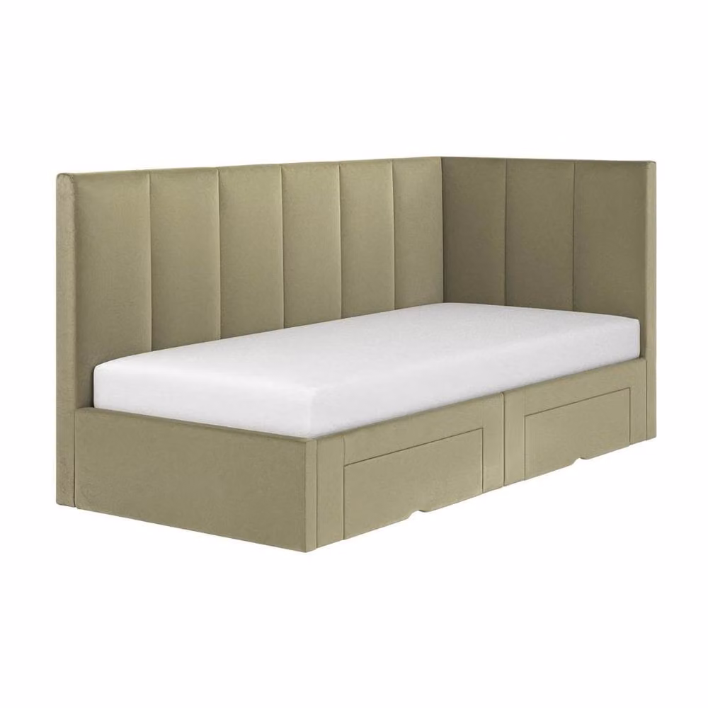 Flair Harley Corner Velvet Fabric Bed Frame with Storage Drawers in Green, W/D/H: 100 x 200 cm – 2