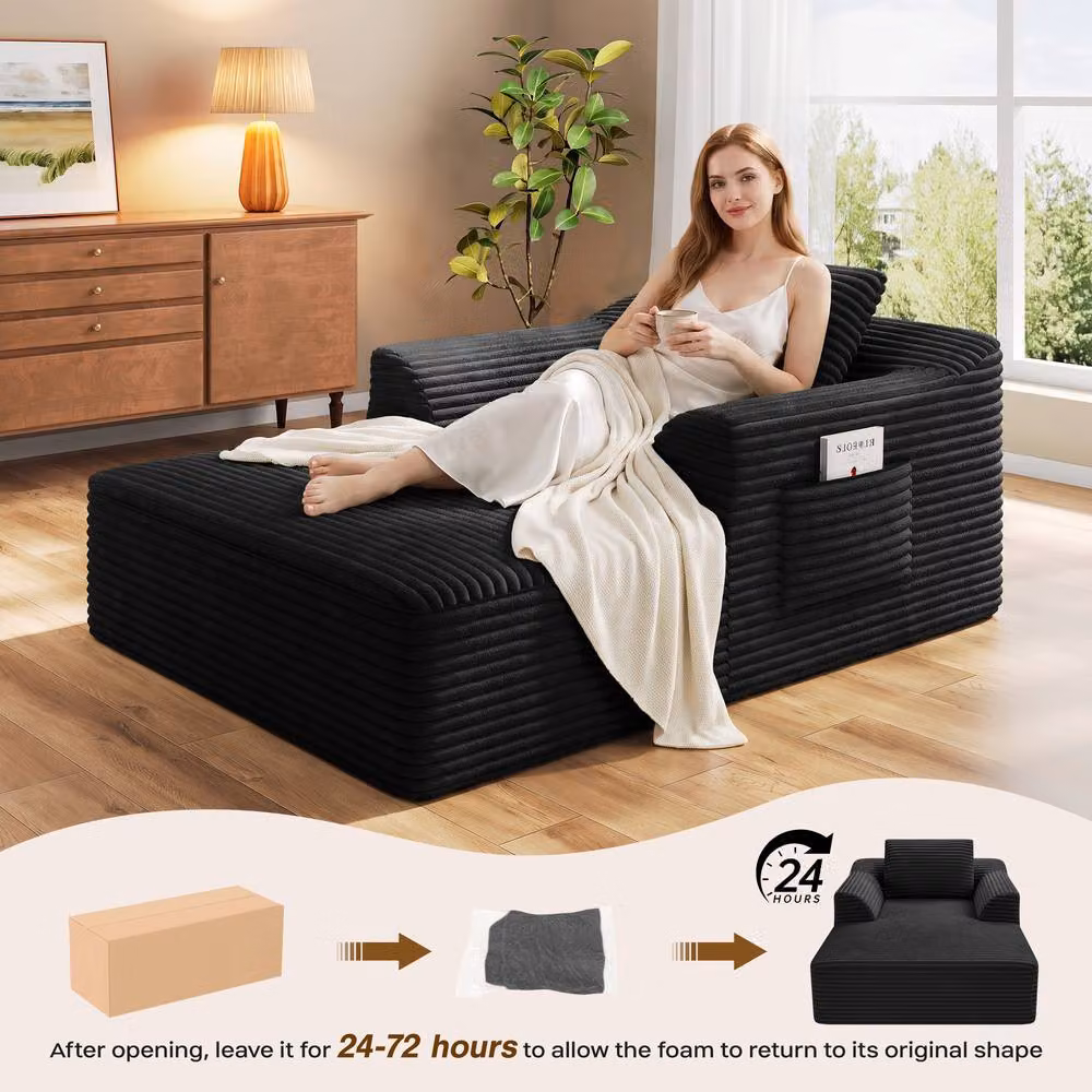 Dprodo Modular High Density Foam Chaise Lounge Sofa in Black – 4