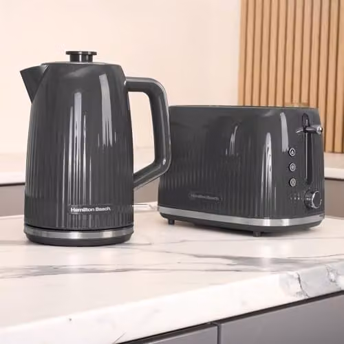 Hamilton Beach Miami Kitchen Set in Charcoal Grey including 1.7L Kettle, 2-Slice Toaster and 20L Microwave Oven – 3