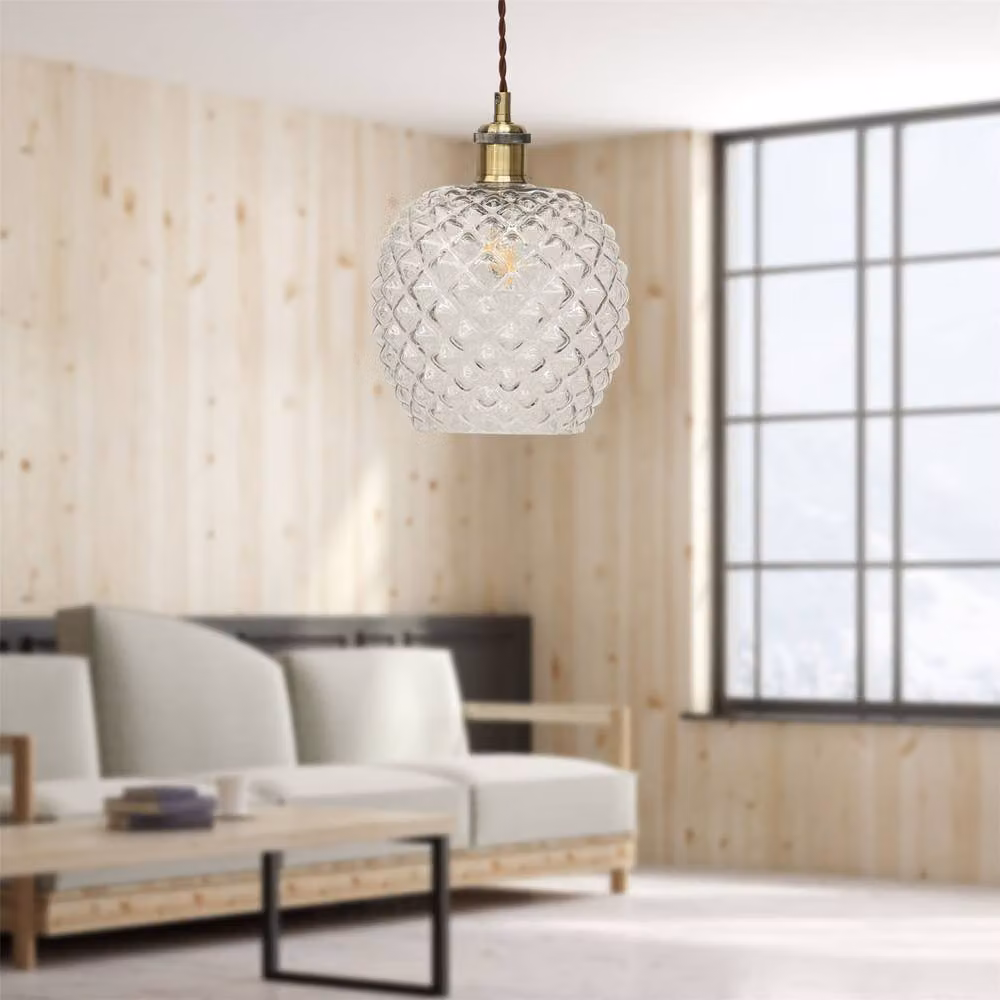 First Choice Lighting Baine Retro Pendant Fitting with Transparent Glass and Gold/Brass Finish – 2