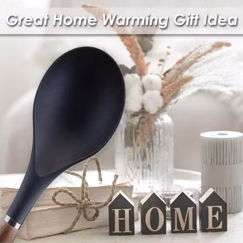 VFM e-Store Acacia Wood Cooking Spoon, Heat Resistant and Non-Scratch, Black, Length: 32 cm – 5