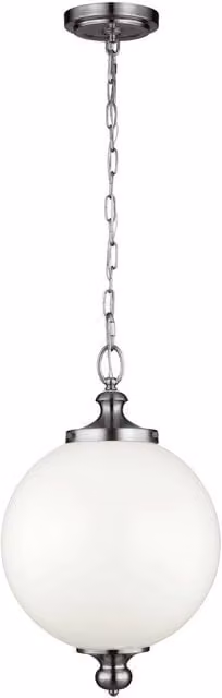 Elstead Globe Sphere Glass Pendant Light in Silver and White with E27 Fitting