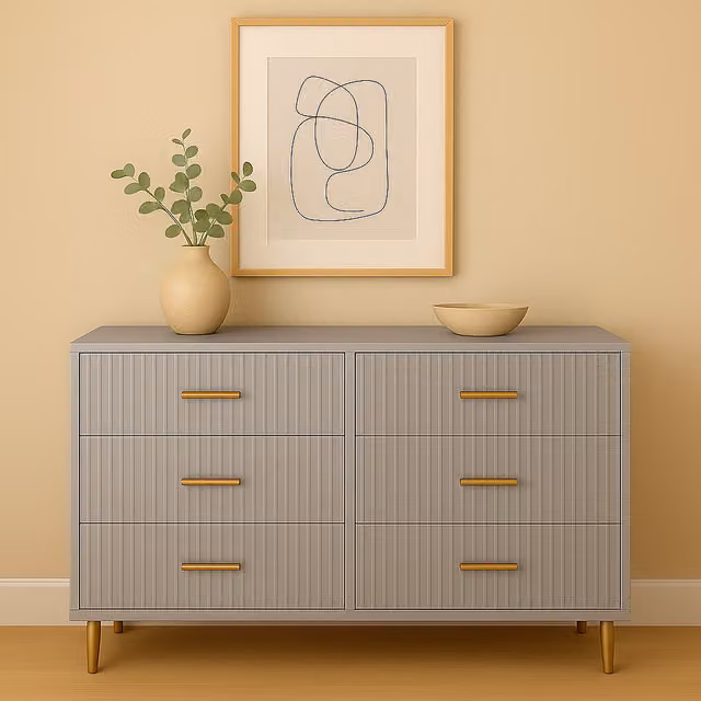 Home Treats Ridged Bedroom Furniture Set in White, Taupe and Grey with Gold Accents