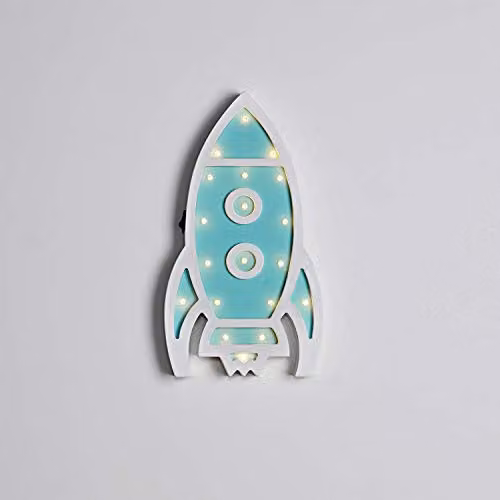 Lights4fun Wooden Rocket Night Light with Warm White LED and Timer, Multicolour and White – 2