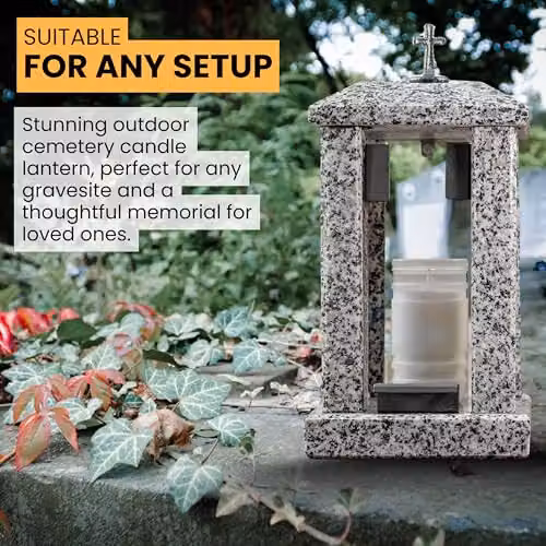 NOVECRAFTO Large Square Granite Memorial Lantern with Cross in Grey, H 32 cm – 3