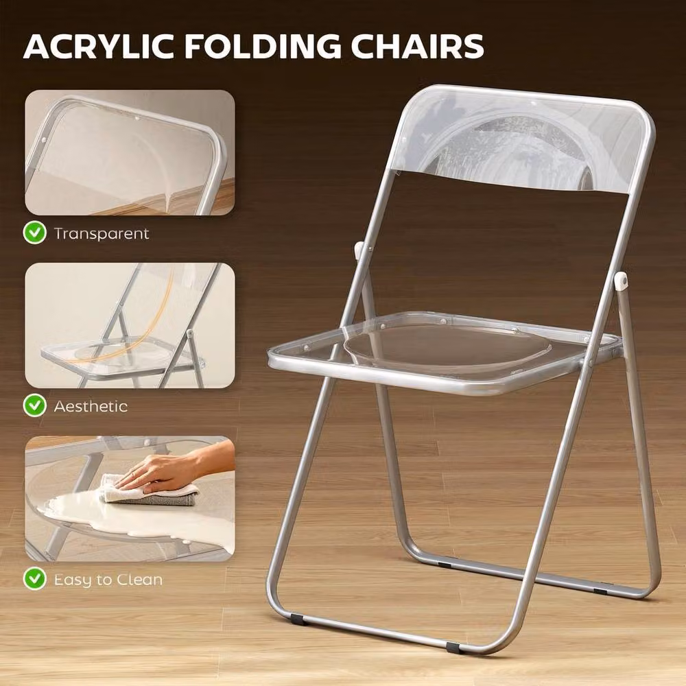 NESTLUNE Foldable Clear Chairs with Heavy Duty Steel Frame, Silver – 4