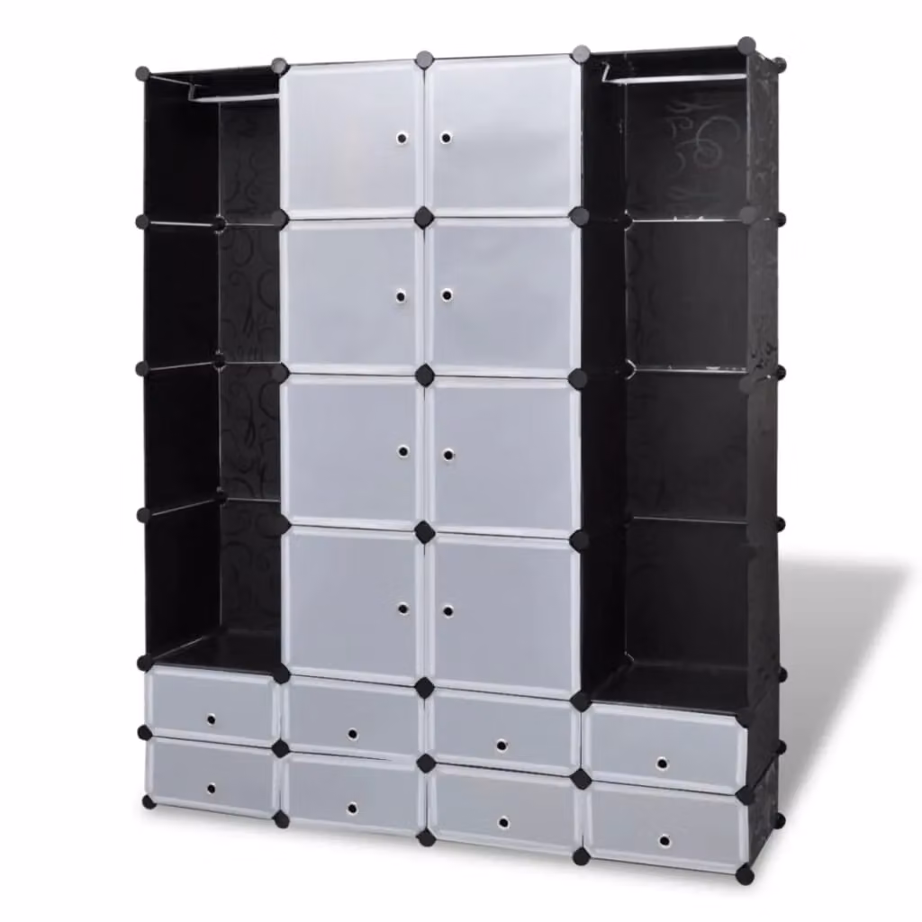 Berkfield Home Modular Cabinet with 18 Compartments, Black and White, W/D/H: 37 x 18 x 180.5 cm – 2