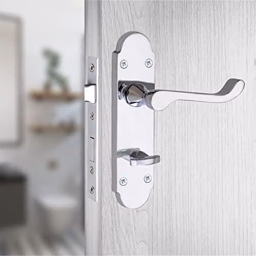 Golden Grace Epsom Scroll Bathroom Door Handle Set in Polished Silver – 2