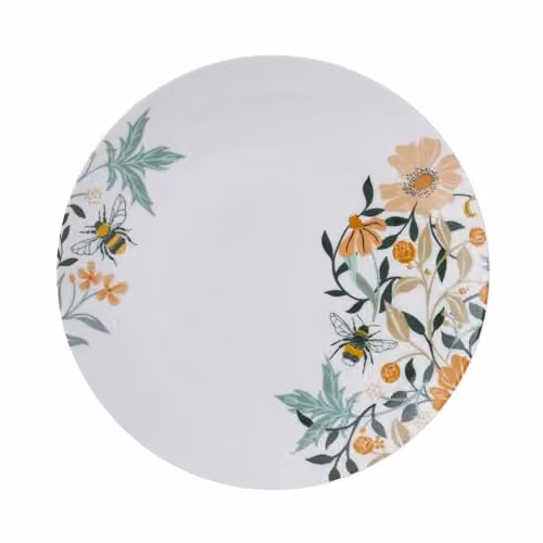 Ulster Weavers Bee Bloom Floral Porcelain Dinner Plate in White, Orange, Green and Black – 1