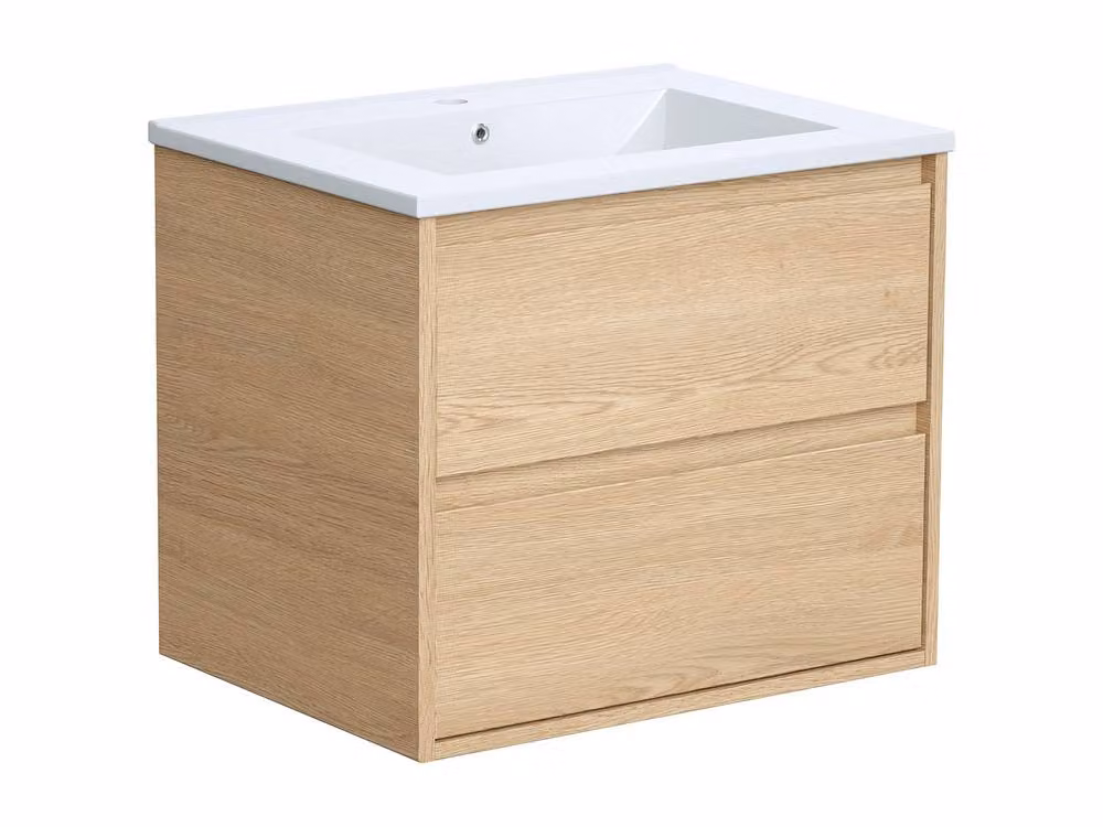 Vente-unique Suspended Bathroom Furniture with Built-In Sink in Light Oak Veneer, W: 60 cm, D: 45 cm, H: 50 cm – 2