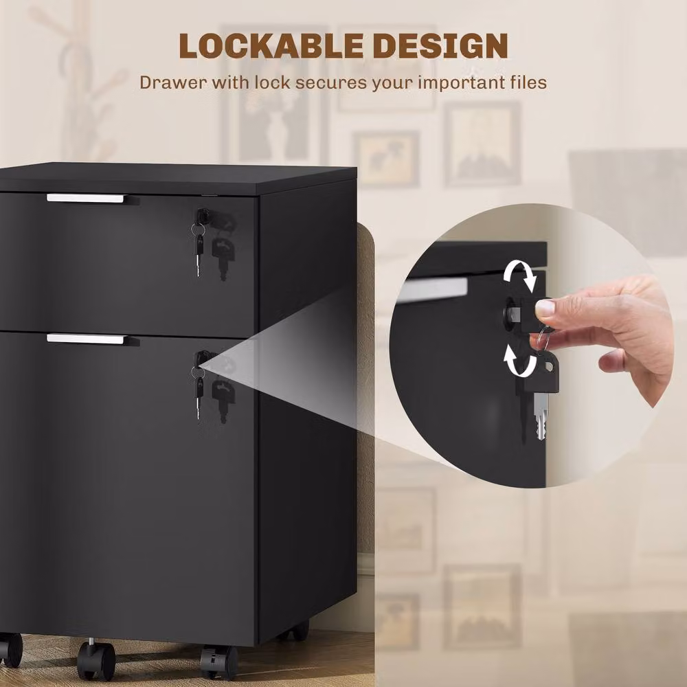 STILVORA Two-Drawer Lockable Filing Cabinet with Castors in Black, W: 40.0 cm, D: 42.0 cm, H: 60.0 cm – 7