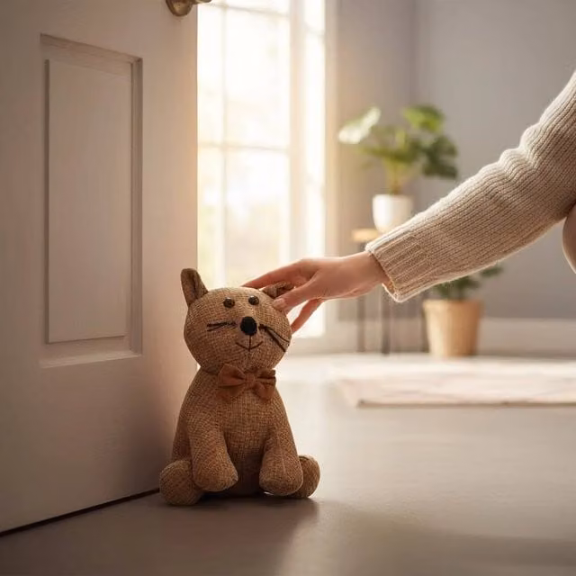 SPETLEK Fabric Animal Doorstop in Brown and Grey, W: 100 cm, H: 15 cm