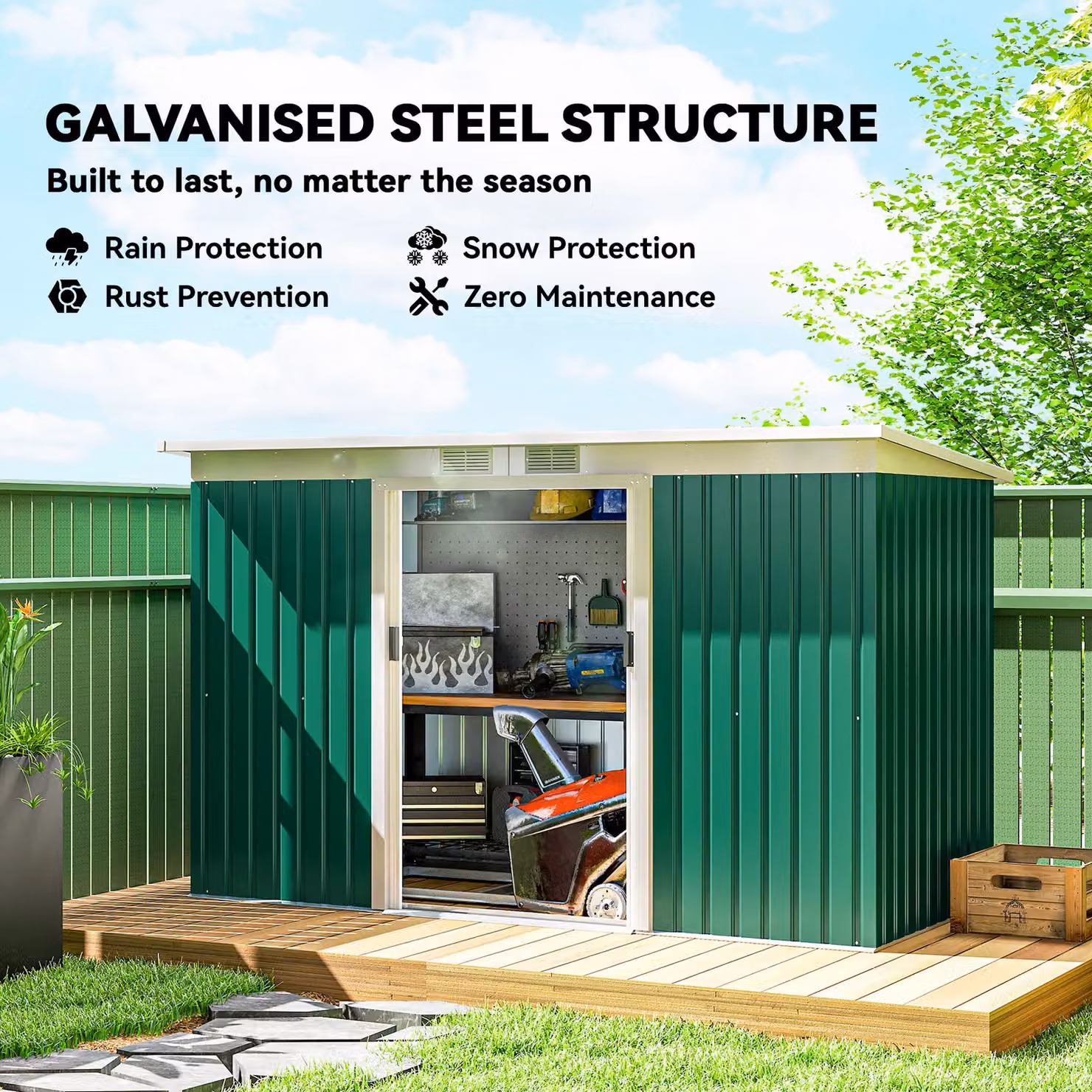 OUTSUNNY Dark Green Metal Garden Storage Shed with Sliding Doors and Window – 4
