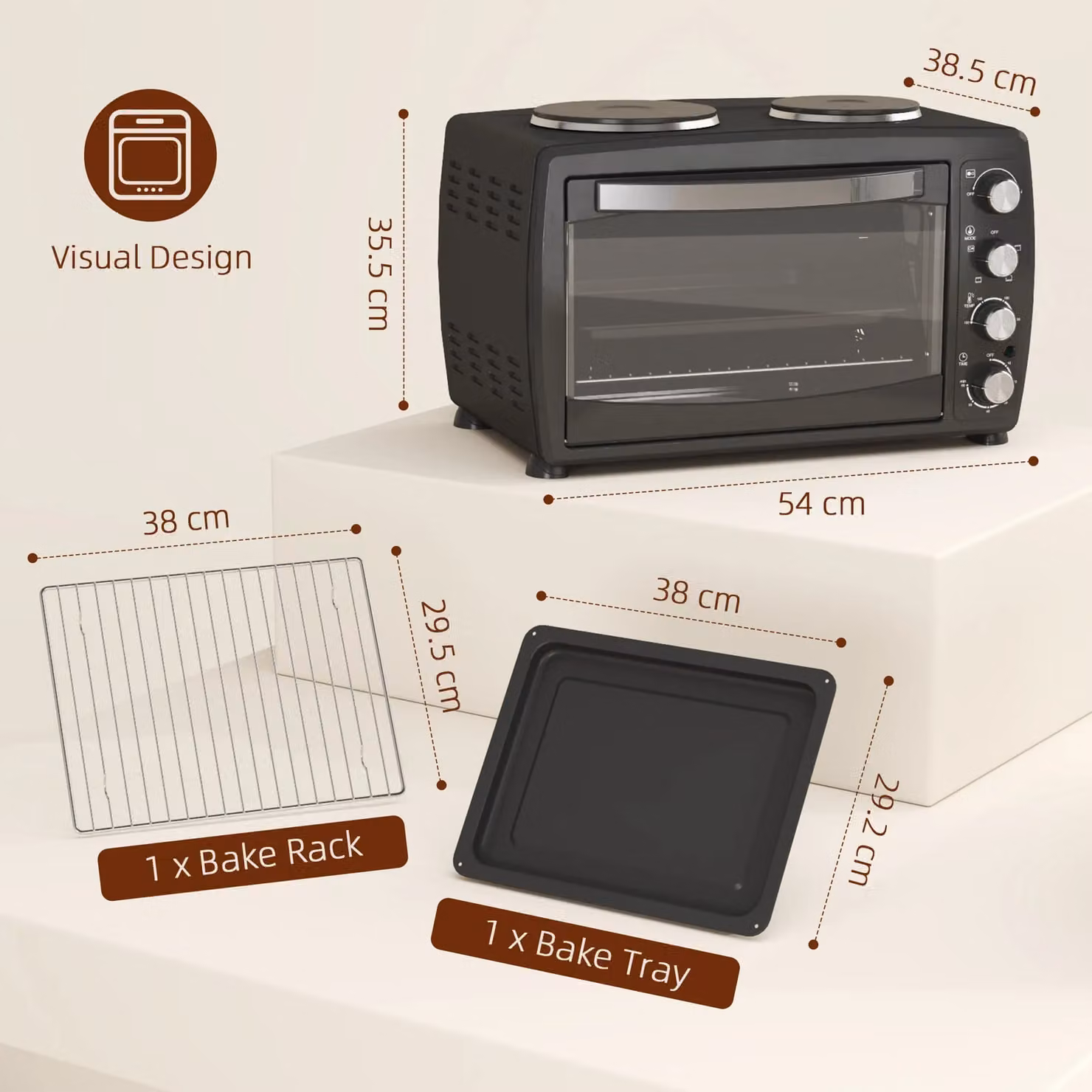 HOMCOM 36L Countertop Toaster Oven with 2 Hot Plates, Grill, Roast, Bake and Timer in Black, W/D/H: 54 x 35.5 x 35.5 cm – 3