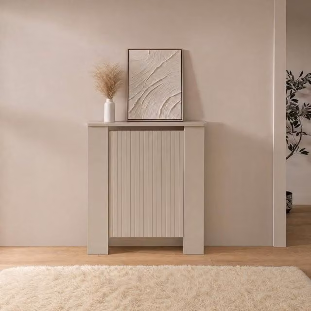 OHS Small Ribbed Radiator Cover in Beige Slatted Engineered Wood