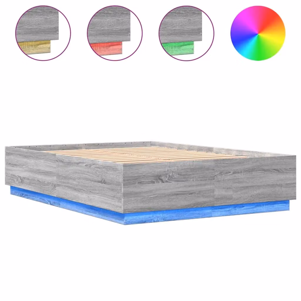Berkfield Home Modern Grey Sonoma Bed Frame with LED Under-Bed Lighting and USB Charging Port, W: 140 cm, L: 200 cm – 2