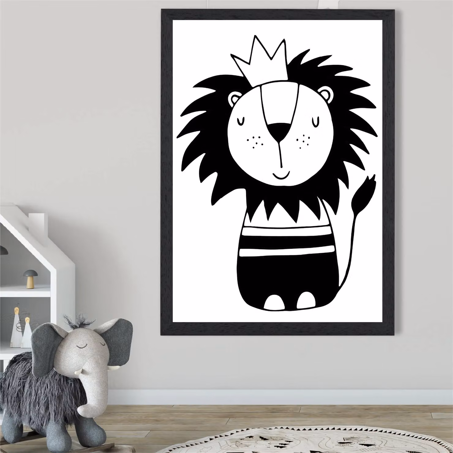 ARTZE Black Lion Scandinavian Animal Framed Print in Black Frame, A3 – 2