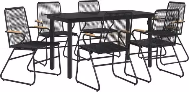 Berkfield Home Beautiful 7 Piece Garden Dining Set in Black PVC Rattan – 1