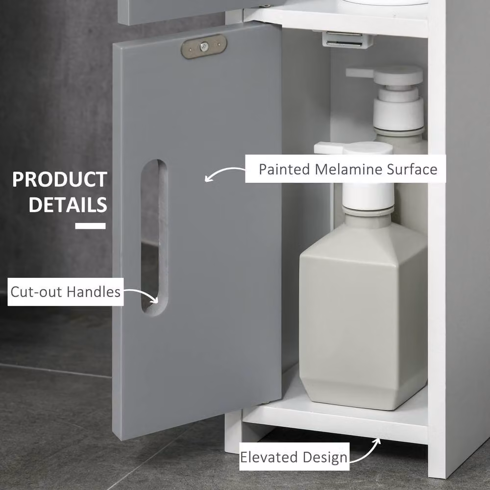 STILVORA Grey Modern Freestanding Bathroom Storage Cabinet with Internal Shelves and Hinged Doors – 4