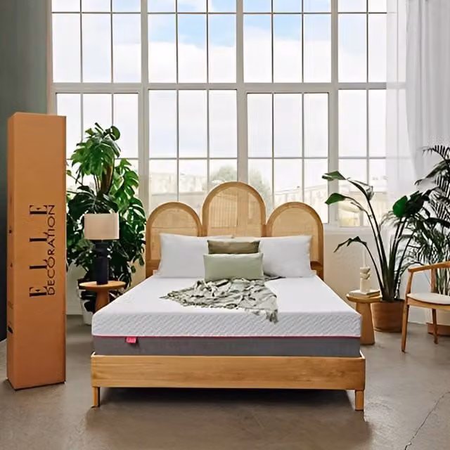 ELLE Decoration Rubenite Luxury 5 Layer Hybrid Mattress with Memory Foam and Tencel, Grey and White, W/D/H: 90 x 190 cm