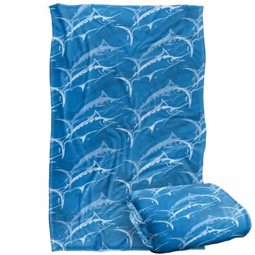 JQ Licensing Marlin Mosaic Fishing Pattern Super Soft Fleece Throw Blanket, Multicolour, W: 91 cm, L: 147 cm