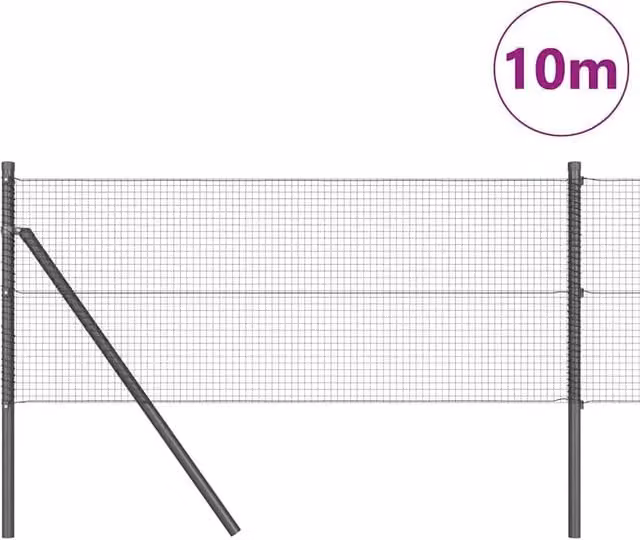 Berkfield Home Modern Welded Wire Fence with 7 Posts, Grey Steel, W: 10 m, H: 0.8 m – 1