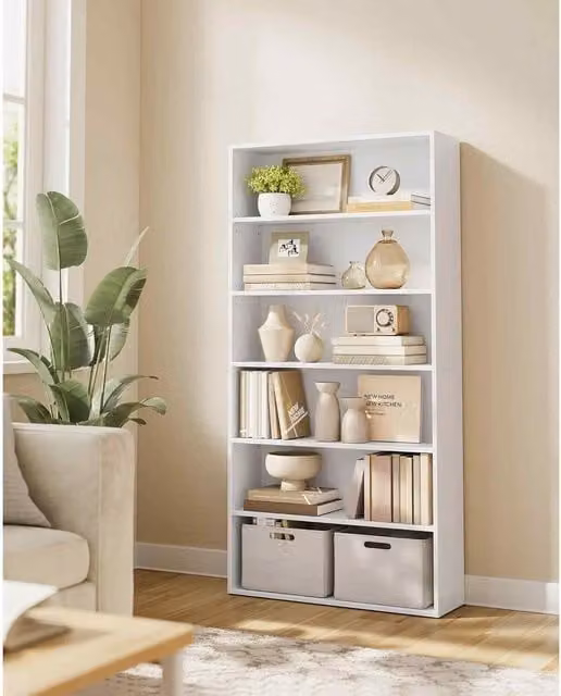 The Bazaarist 6 Tier Cube Bookcase with Adjustable Shelves and Back Panel, White