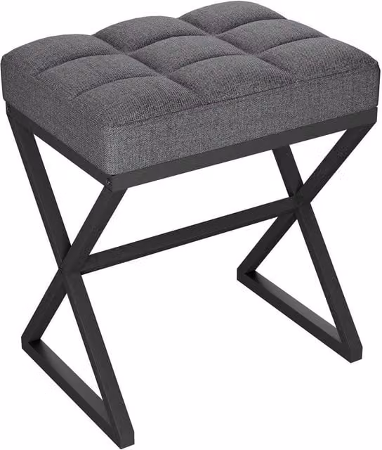 FORGEVIO Grey Linen Square Vanity Stool W/D/H: 40 x 30 x 46 cm – 1
