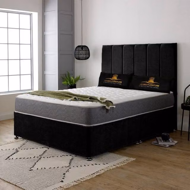 UK Bed Furniture Savannah Divan Bed with 2 Drawers and 26 Inch Headboard, Black, Small Double, W/D/H: 120 x 200 cm