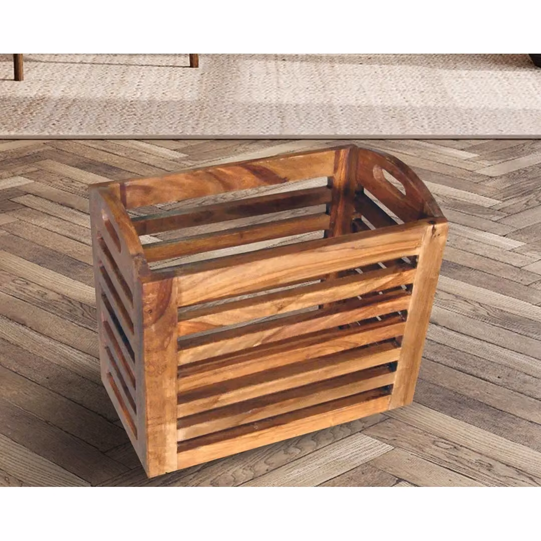 Jaipur Furniture Ltd Small Sheesham Wood Basket in Brown Honey Dark Finish, W: 41 cm, D: 25 cm, H: 35 cm – 2