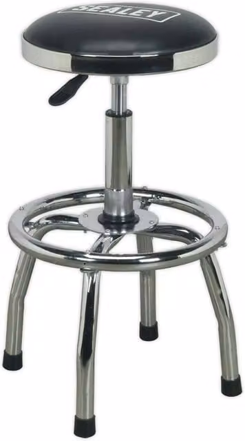 Loops Heavy-Duty Pneumatic Workshop Stool with Adjustable Height and Swivel Rotating Seat in Black and Multicolour