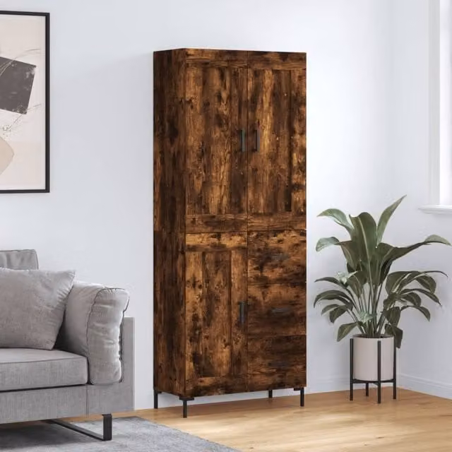 Berkfield Home Smoked Oak Highboard in Brown, W/D/H: 69.5 x 34 x 180 cm – 1