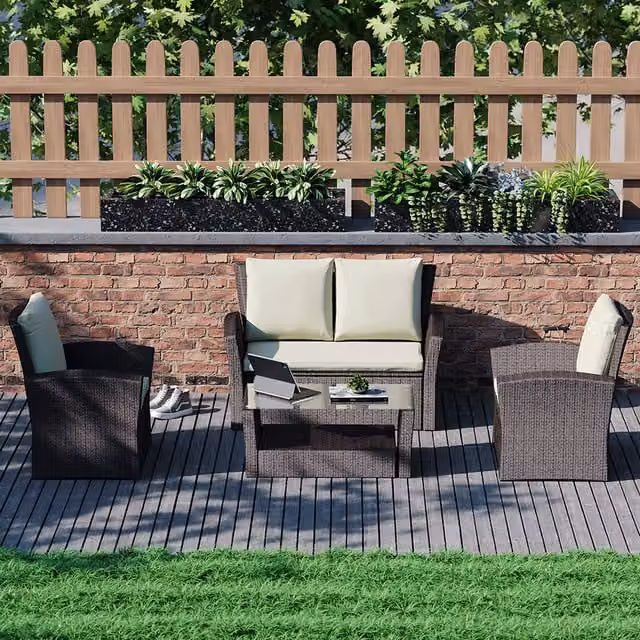 Mylor 4 Seater Brown Rattan Garden Furniture Set with Glass Top