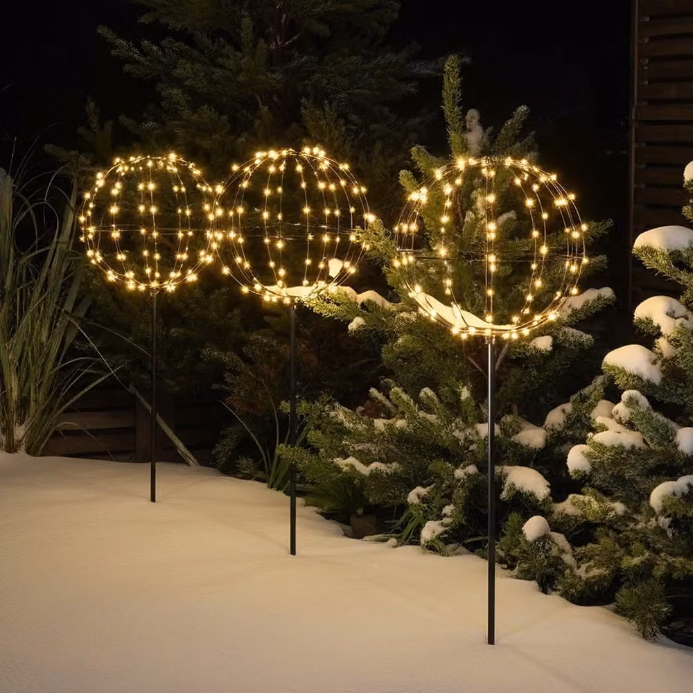 Noma Set of 3 Connectable Glass Globe Garden Stakes with Warm White LED