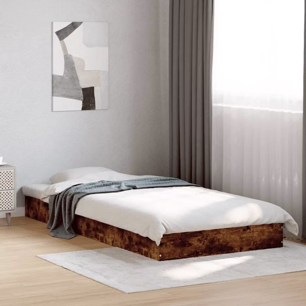 Berkfield Home Small Single Wood Bed Frame in Smoked Oak Brown, W: 75 cm, L: 190 cm – 2