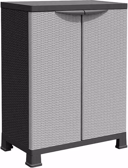 Berkfield Home Plastic Cabinet in Grey with Rattan Design, W/D/H: 68 x 39 x 92 cm