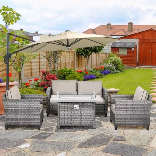 Chilli Seating Valencia 5 Piece Grey Rattan Fire Pit Set
