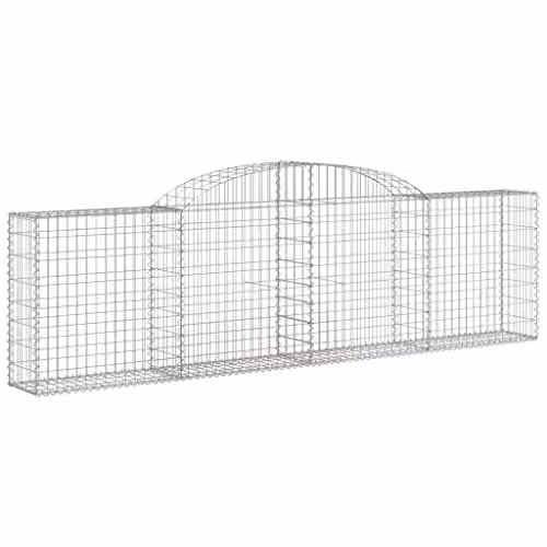 vidaXL Arched Gabion Baskets, 9 Piece Set, Silver Galvanised Steel, W: 300 cm, D: 30 cm, H: 80/100 cm – 1