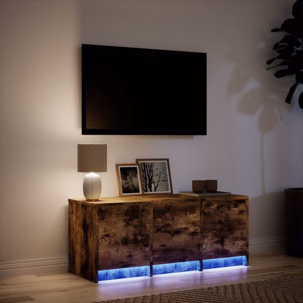 Berkfield Home Modern TV Cabinet with LED in Smoked Oak Brown, W/D/H: 97 x 34 x 40 cm – 4